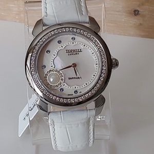 Luxury Women's Watch-Unique, White MOP Blue